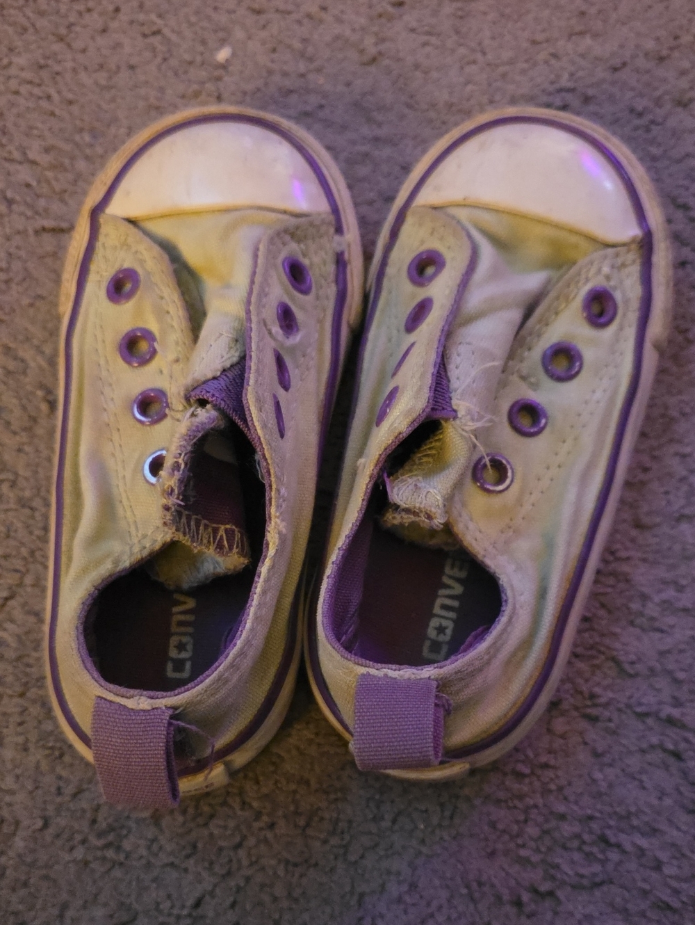 Converse Kids Canvas Slip-On Sneakers in Purple and White